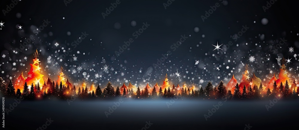 Poster a festive christmas scene with a black background featuring a vibrant fire spark and ample copy spac
