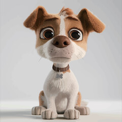 Cute cartoon dog on a light background. 3D rendering.