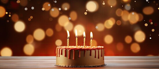 Copy space image of a beautiful background with a festive cake and burning candles highlighting the number 8 for a happy birthday celebration