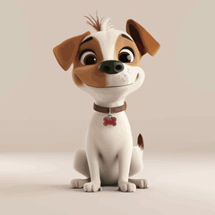 Cute cartoon dog on a light background. 3D rendering.