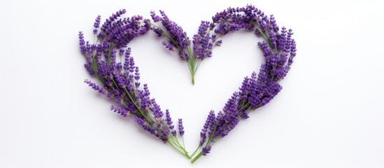 A heart shaped lavender wreath on a white background with copy space image