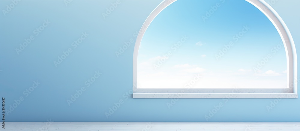 Poster Light blue background with an open paper window frame providing ample copy space for adding text