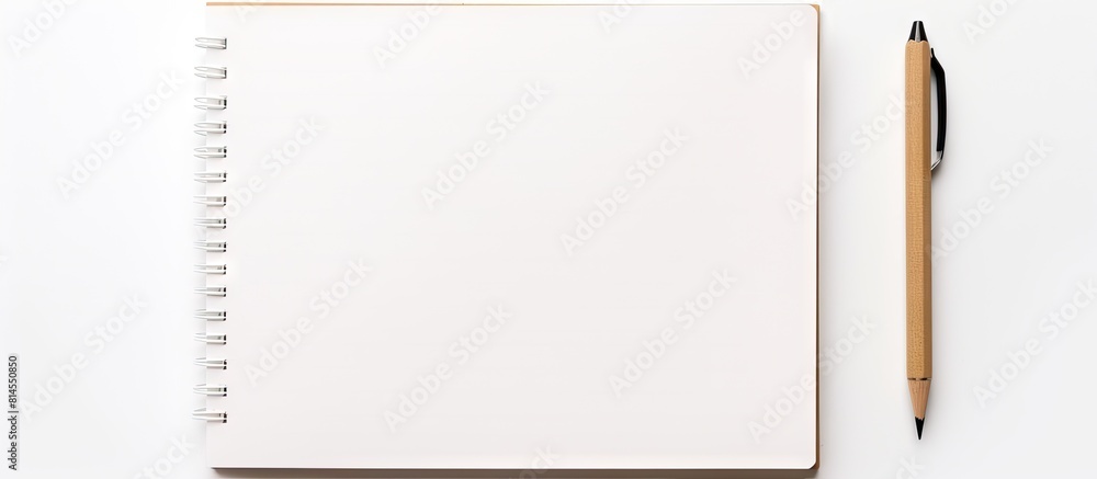Poster a design concept that features a top down perspective of a kraft spiral notebook showing a blank pag