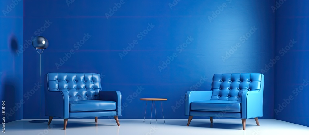 Aufkleber In a spacious blue room contemporary blue and white chairs stand elegantly creating a perfect setting for an image with copy space