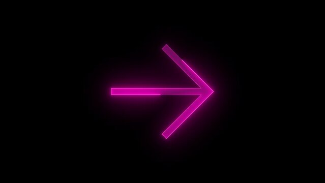 Forward arrow icon glowing neon pink color animation black background
