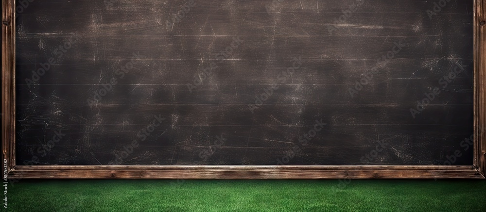Poster the soccer field background showcases a small blackboard with a wooden frame providing ample copy sp