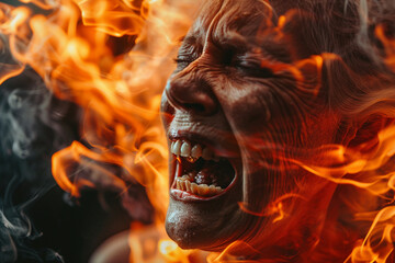 Generated with AI portrait of person in the fire