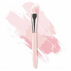 A pink makeup brush rests on a pink stroke of paint