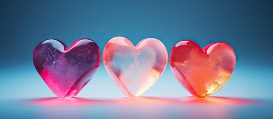 Close up of three gummy hearts with copy space image in the middle - Powered by Adobe