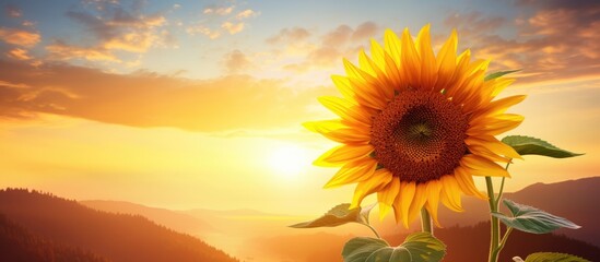 A vibrant sunflower with a stunning backdrop of a sunrise perfect for copy space image