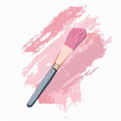 A pink makeup brush rests on a pink stroke of paint