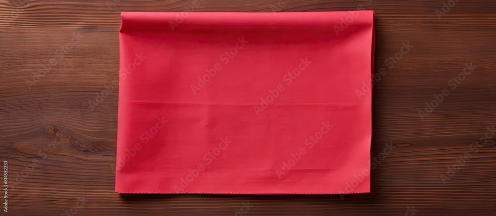 Aufkleber the red kitchen napkin is placed on a table viewed from the top the folded cloth is isolated and rea