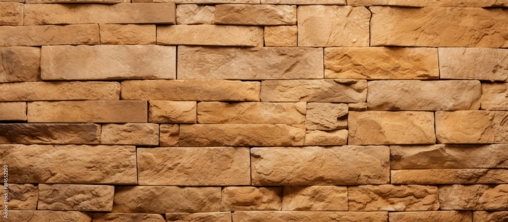 Aufkleber A close up image of the textured and rough light brown or yellow stone wall serves as a background It features an art pattern serving as an abstract concept for wallpaper or other uses