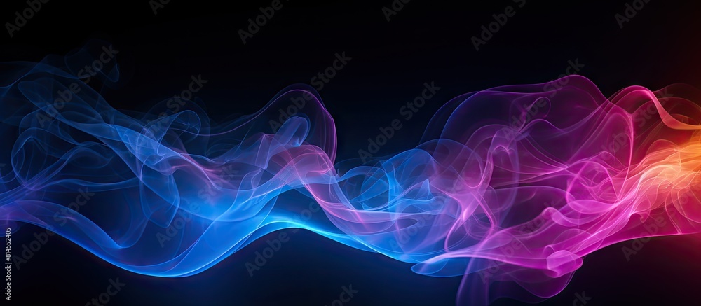 Poster A colorful mist of spiritual energy in neon pink blue and orange lights gently flows like steam creating an abstract backdrop on a dark black surface with ample copy space for text or images