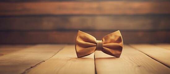 Vintage filtered image of a bow and tie placed on a wooden background with sufficient space for additional content or visuals