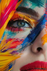 A powerful image of a woman with bold artistic makeup