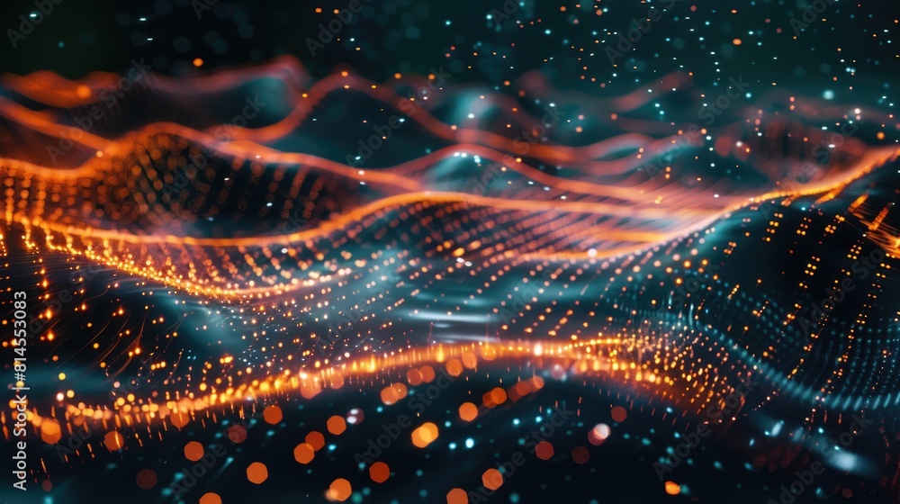 Poster computer generated image of a wave of lights. suitable for technology and abstract concepts
