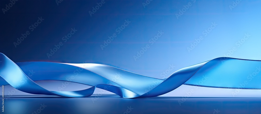 Aufkleber A sign made of satin ribbon is displayed against a blue background providing an ideal space for adding images or text. with copy space image. Place for adding text or design
