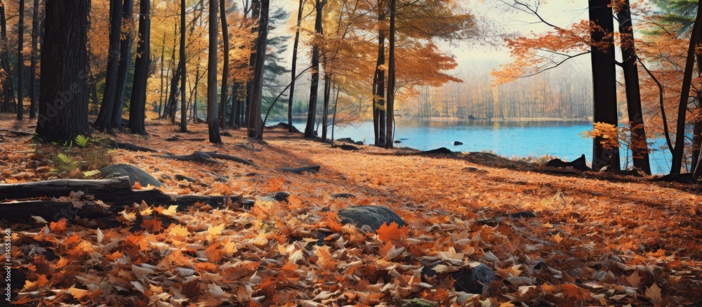 Aufkleber autumn reveals a vibrant tapestry of leaves showcasing a range of colors in a serene northern europe