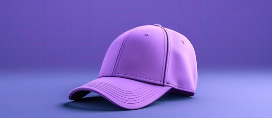 Fototapeta premium A baseball cap is positioned on a violet backdrop creating a mock up image for design purposes. with copy space image. Place for adding text or design