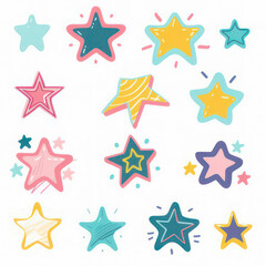 Creative arts meets symmetry with handdrawn aqua stars on a white background