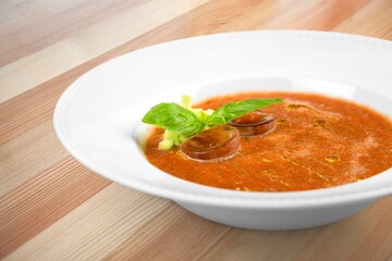 National dish tasty fresh soup in plate