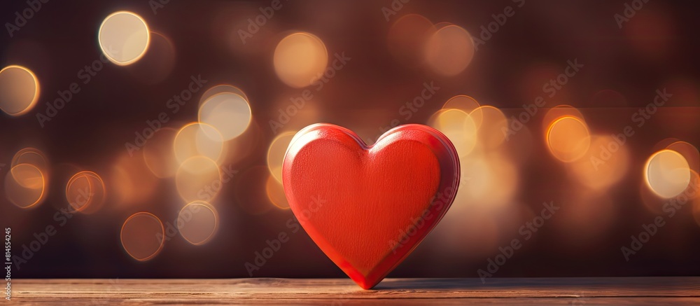 Aufkleber A red wooden heart shape with blurred heart shaped lights in the background captured in a close up image with ample space for text or other elements