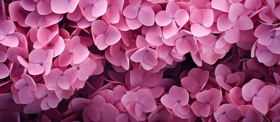 Fototapeta premium A captivating backdrop of blooming pink hydrangea flowers with copy space image