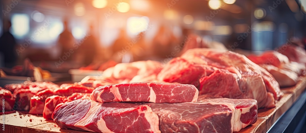 Poster selling blurry meat is not appealing to customers in the market. with copy space image. place for ad