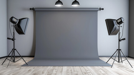 gray paper photo studio background with lighting, AI Generated Images