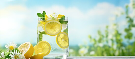 Refreshing homemade lemonade made from natural fruits captured in a copy space image