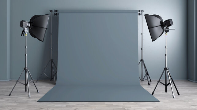 gray paper photo studio background with lighting, AI Generated Images