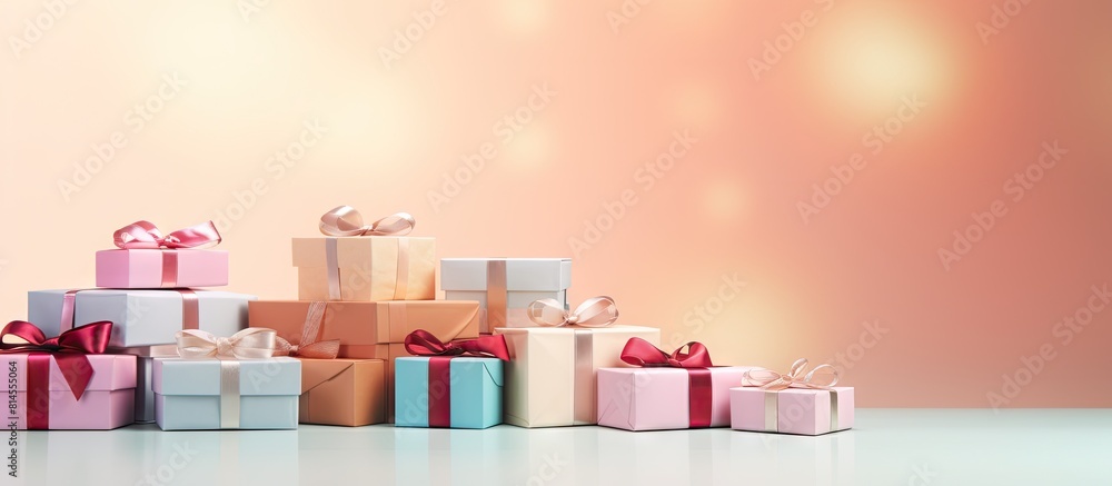 Aufkleber pastel background with present boxes featuring free copy space image for text and messages