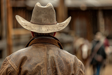 Generative AI picture Portrait of wild west retro movie western city town with cowboys and cowgirls and horses