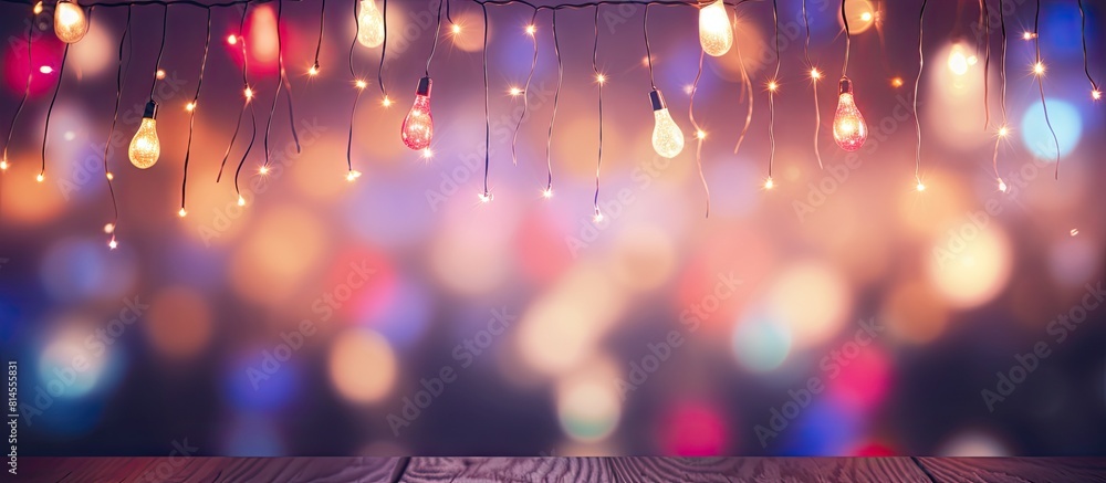 Poster An enchanting Christmas and New Year backdrop with a vibrant LED lights garland creating a beautiful blurred bokeh effect in the background Perfect for a copy space image