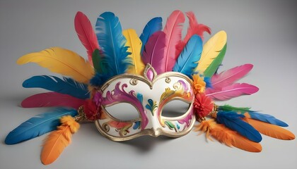 A whimsical mask with colorful feathers and playfu upscaled_7
