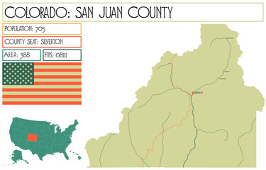Large and detailed map of San Juan County in Colorado USA.