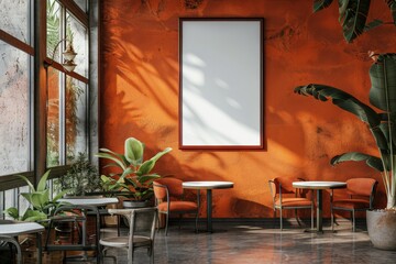 Living Room With Red Walls and Plants