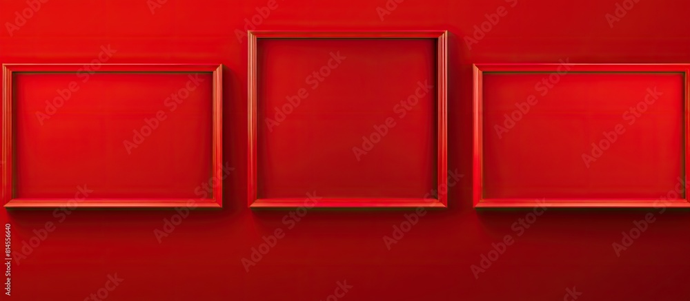 Aufkleber Red background with empty picture frames ready for use as a copy space image