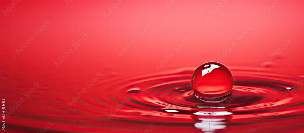 Aufkleber A close up image with copy space of a single droplet of water resting on a vibrant red backdrop