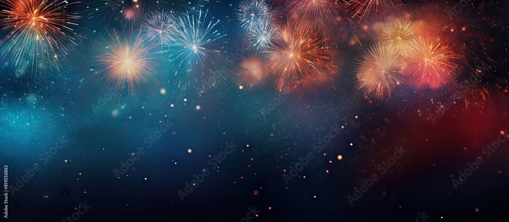 Poster The abstract holiday background showcases New Year fireworks with a designated area for additional text or images