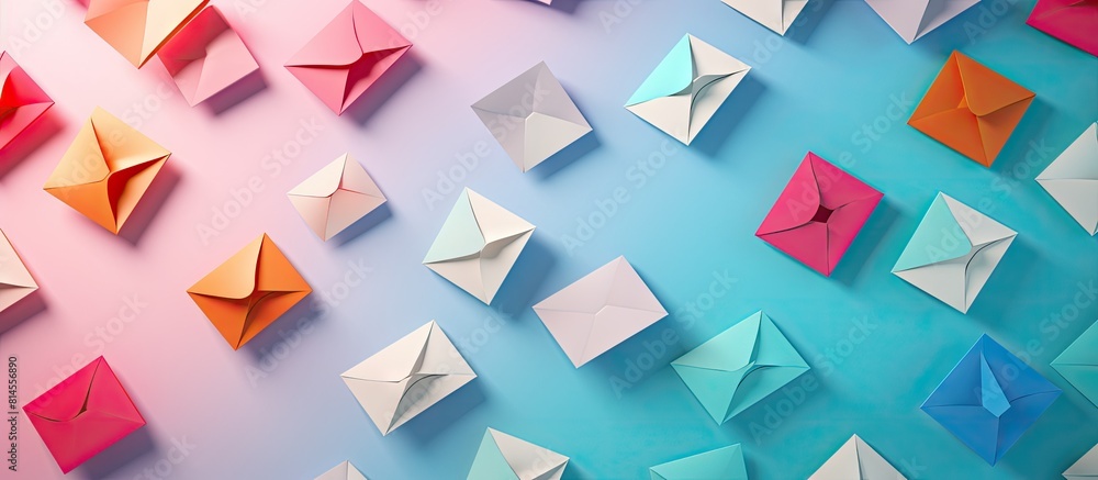 Poster colorful envelopes with cards on a vibrant background creating a lively copy space image