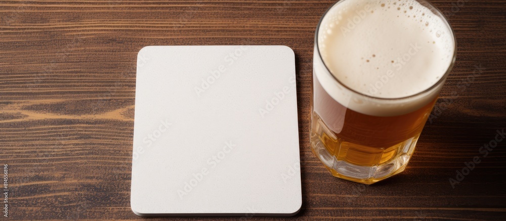 Aufkleber A top down view of a stack of blank white beer coasters on a textured background creating a mockup Isolated image of a clear can mat design mockup Displaying a square cup rug Copy space image