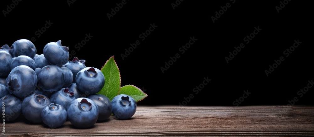 Poster A copy space image of fresh blueberries is captured in a studio setting against a wooden background