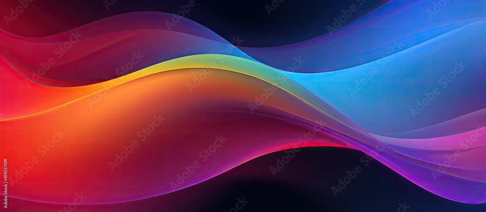 Poster Colorful abstract design of a dark grainy color gradient wave background in purple red yellow blue and green colors The poster like banner has a black copy space image