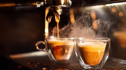 Two cups of liquid coffee are poured into a home appliance