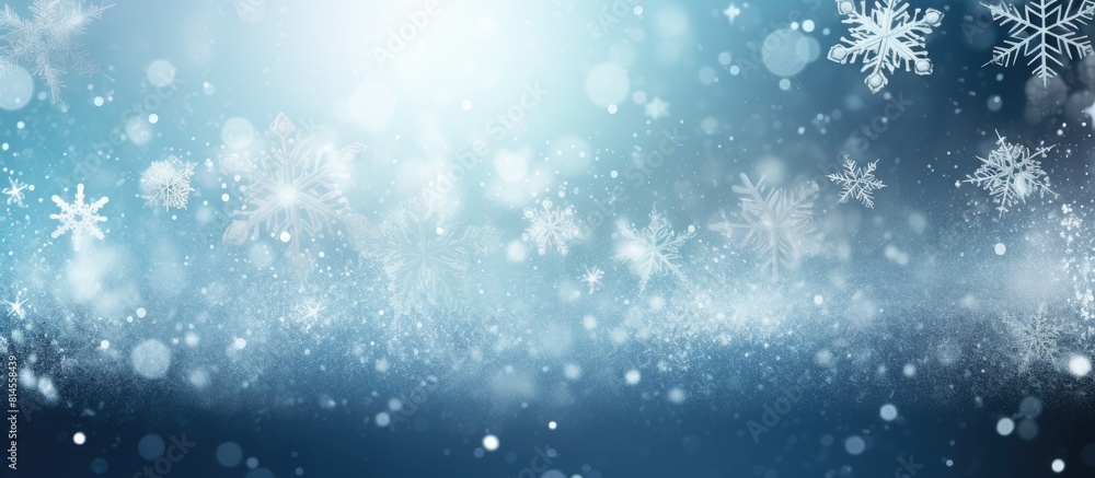 Aufkleber Merry Christmas is written on the snowflake background with a snowman The image has copy space