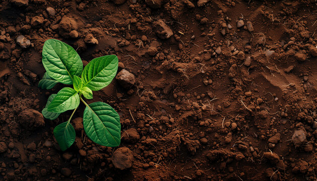 Vibrant green sprout emerges from rich, textured soil, symbolizing growth and environmental sustainability in celebration of World Soil Day - Powered by Adobe