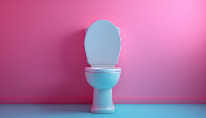 Vividly colored image featuring a standalone toilet against a pink and blue gradient background, representing the significance of world toilet day and sanitation awareness