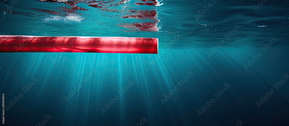 Poster a single red tube is seen in clear water offering ample copy space for creative use